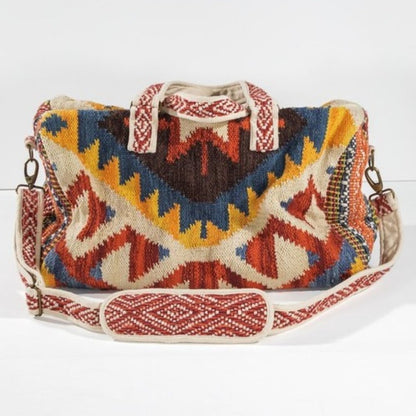 Boho Travel Bag - Ethnic Navajo Design - Handwoven from Fully Fine Cotton