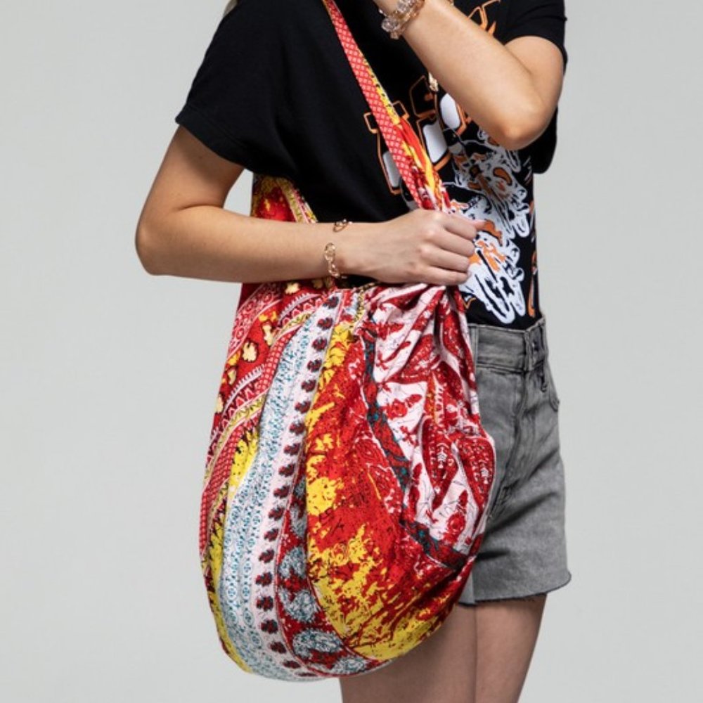 Boho Chic Beach Yoga Hobo Shoulder Bag - 100% Cotton - Bohemian Ethnic Inspired