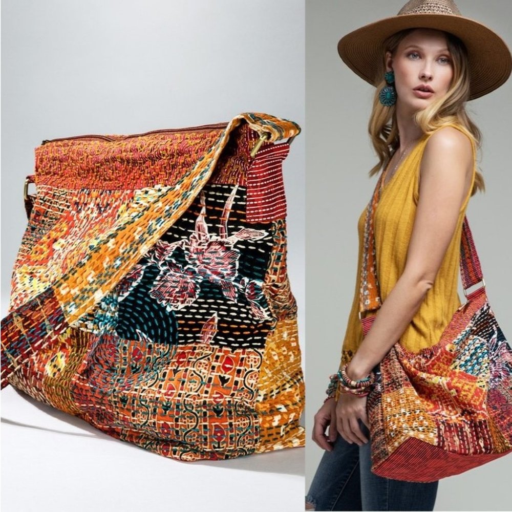 Boho Chic - Hand Stitched Patchwork Shoulder Bag - Fully Lined - Bohemian Style