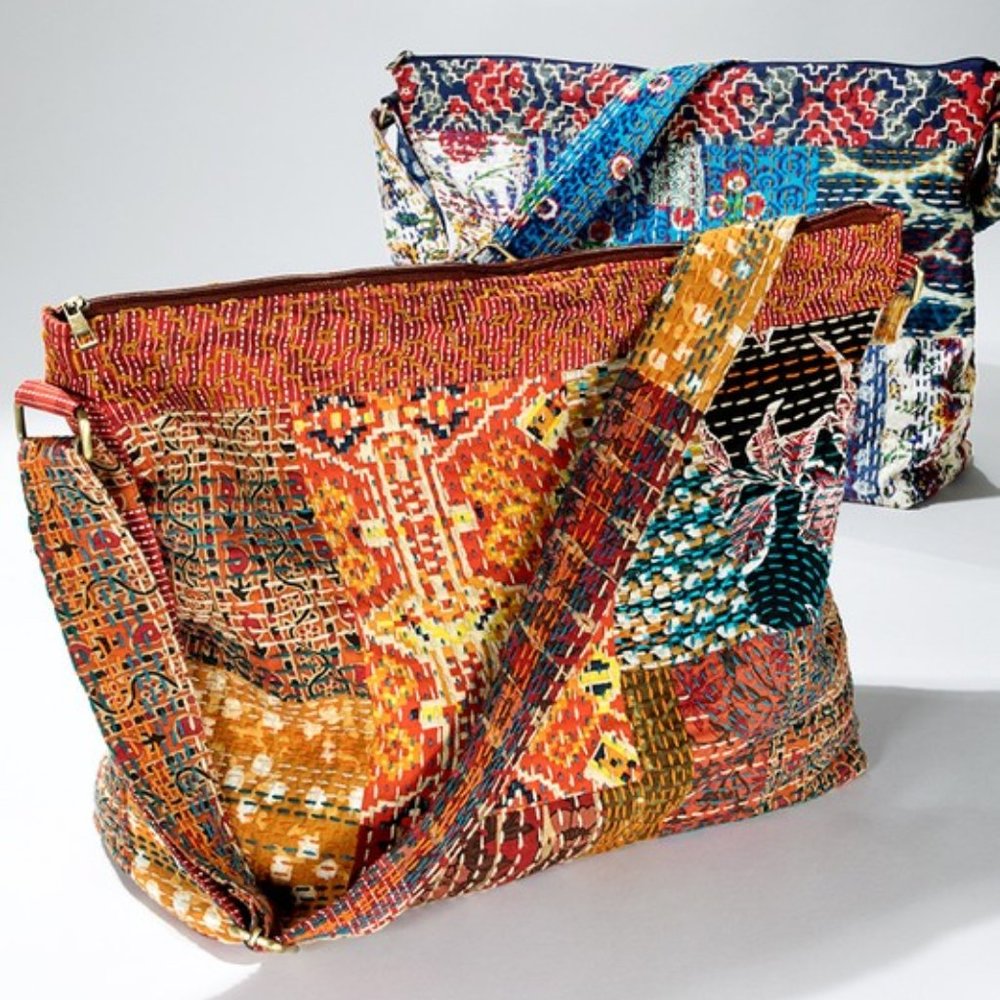 Boho Chic - Hand Stitched Patchwork Shoulder Bag - Fully Lined - Bohemian Style