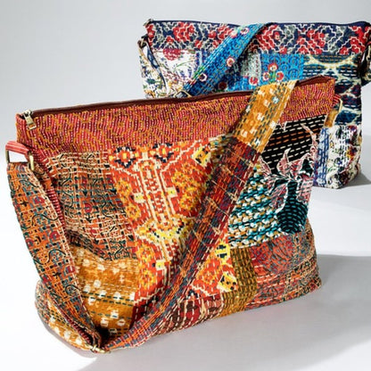 Boho Chic - Hand Stitched Patchwork Shoulder Bag - Fully Lined - Bohemian Style