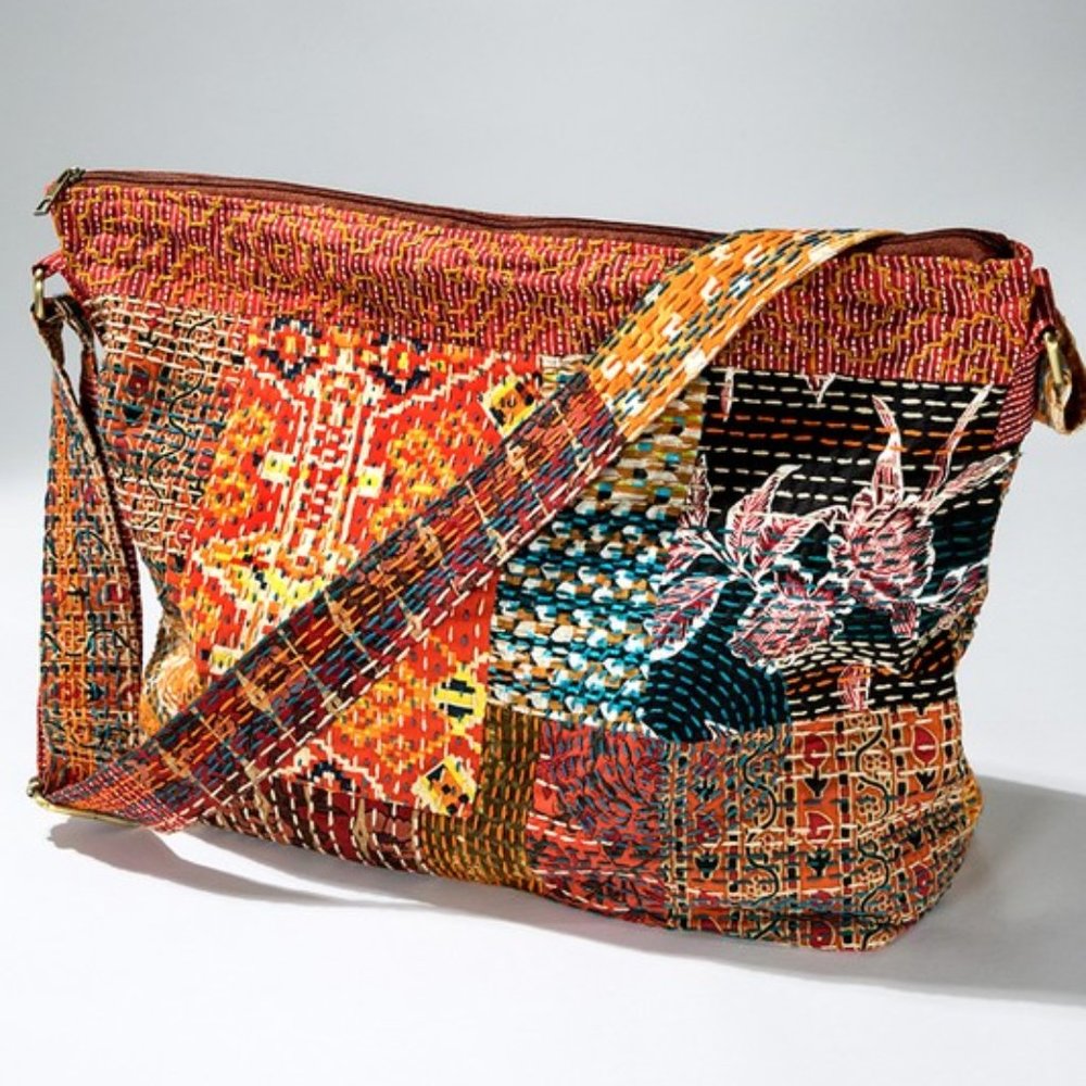 Boho Chic - Hand Stitched Patchwork Shoulder Bag - Fully Lined - Bohemian Style