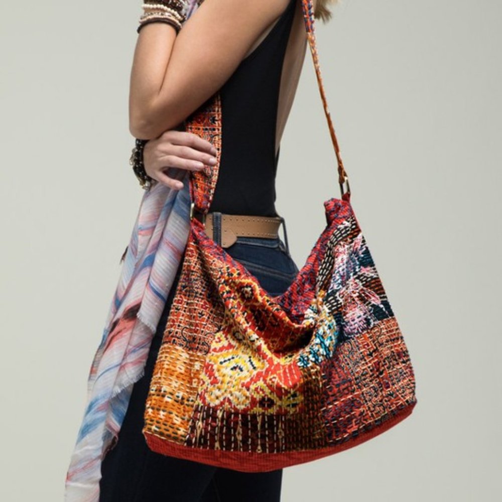 Boho Chic - Hand Stitched Patchwork Shoulder Bag - Fully Lined - Bohemian Style