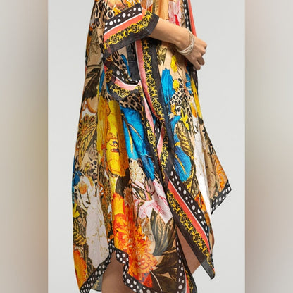 Bohemian Floral Print Kimono w Side Slits - Stunning Colors - Perfect for Spring