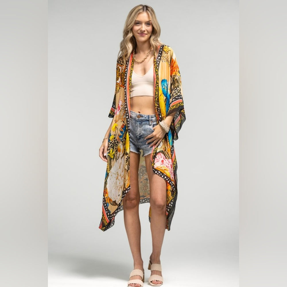 Bohemian Floral Print Kimono w Side Slits - Stunning Colors - Perfect for Spring