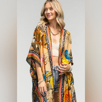 Bohemian Floral Print Kimono w Side Slits - Stunning Colors - Perfect for Spring