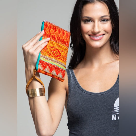 Handmade Hand Beaded Clutch - Ethnic Navajo Aztec Inspired Design - Faux Leather