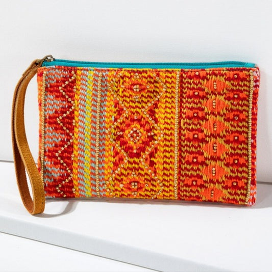 Handmade Hand Beaded Clutch - Ethnic Navajo Aztec Inspired Design - Faux Leather