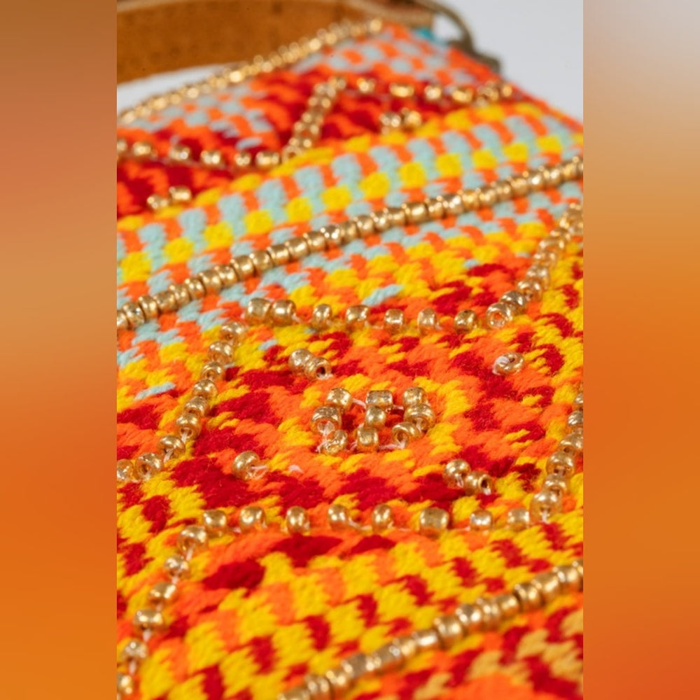 Handmade Hand Beaded Clutch - Ethnic Navajo Aztec Inspired Design - Faux Leather