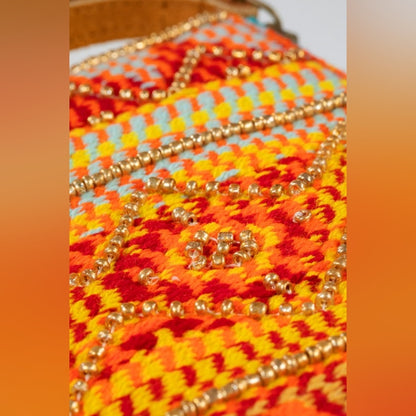 Handmade Hand Beaded Clutch - Ethnic Navajo Aztec Inspired Design - Faux Leather