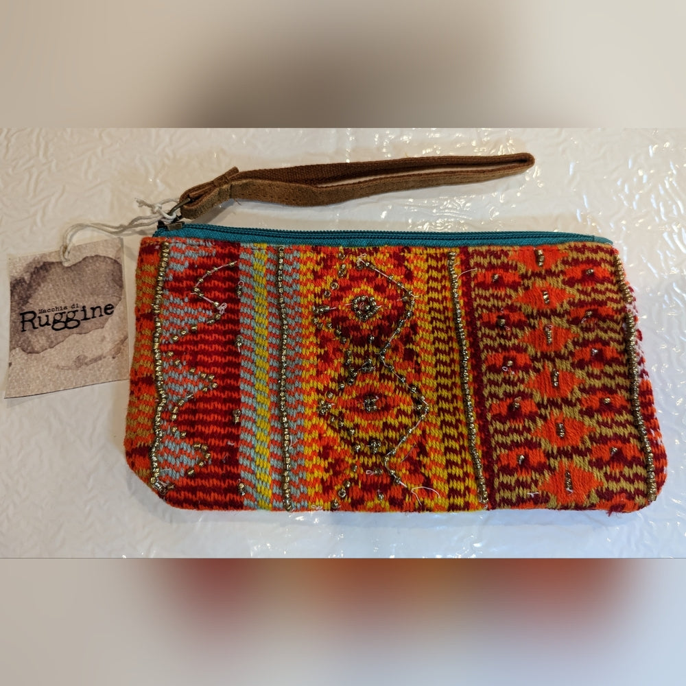 Handmade Hand Beaded Clutch - Ethnic Navajo Aztec Inspired Design - Faux Leather