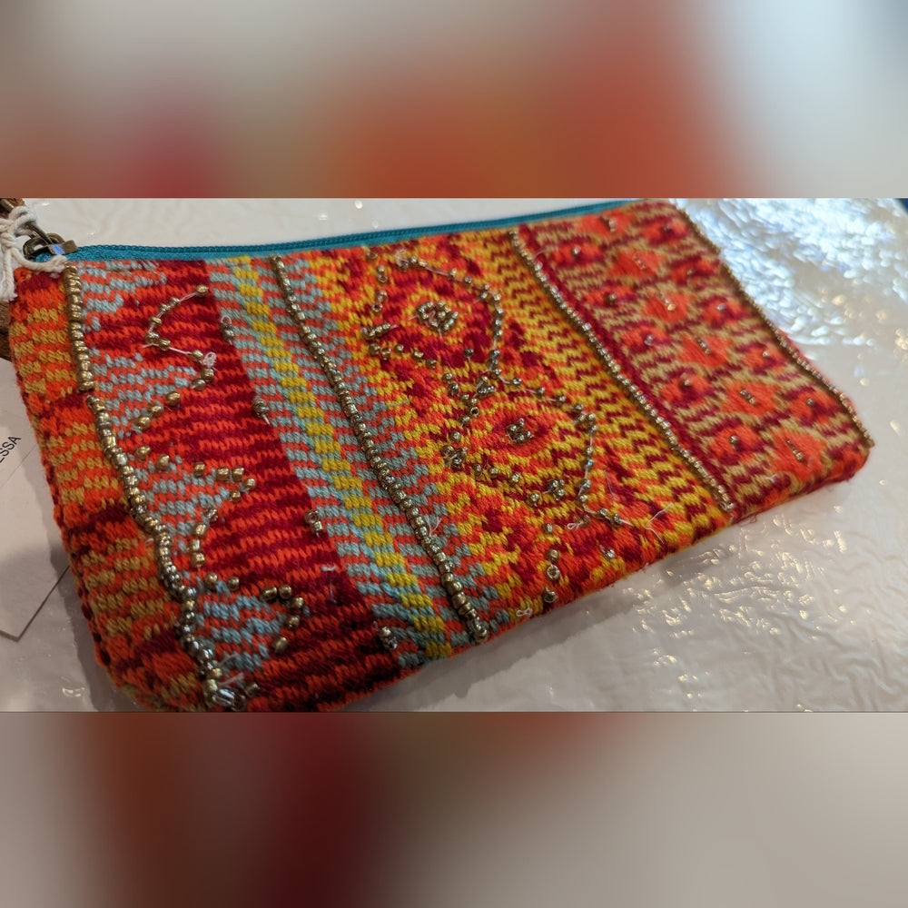 Handmade Hand Beaded Clutch - Ethnic Navajo Aztec Inspired Design - Faux Leather