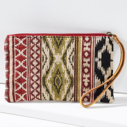 Handmade Hand Beaded Wristlet Clutch - Ethnic Inspired Design - Dyed Fine Cotton