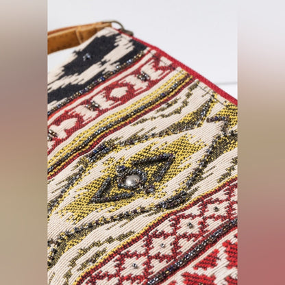 Handmade Hand Beaded Wristlet Clutch - Ethnic Inspired Design - Dyed Fine Cotton