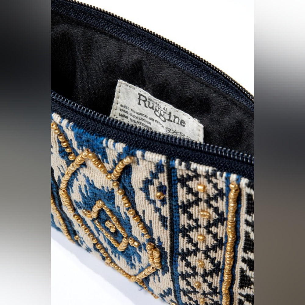 Handmade Hand Beaded Wristlet Clutch - Ethnic Inspired Design - Dyed Fine Cotton