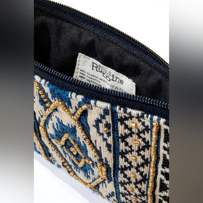 Handmade Hand Beaded Wristlet Clutch - Ethnic Inspired Design - Dyed Fine Cotton