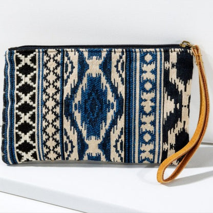 Handmade Hand Beaded Wristlet Clutch - Ethnic Inspired Design - Dyed Fine Cotton