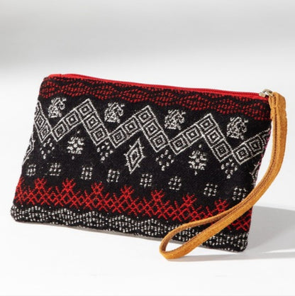 Handmade Hand Beaded Wristlet Clutch - Ethnic Inspired Design - Dyed Fine Cotton