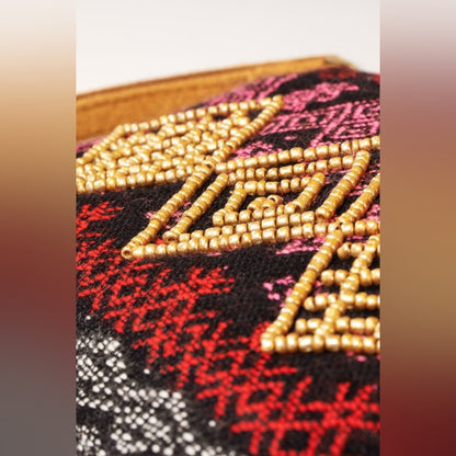 Handmade Hand Beaded Wristlet Clutch - Ethnic Inspired Design - Dyed Fine Cotton