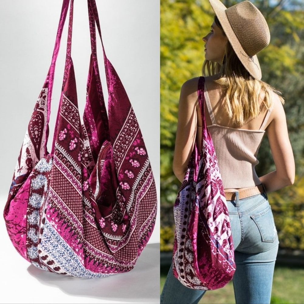 Boho Chic Beach Yoga Hobo Shoulder Bag - 100% Cotton - Bohemian Ethnic Inspired