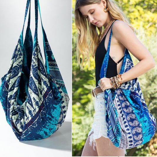 Boho Chic Beach Yoga Hobo Shoulder Bag - 100% Cotton - Bohemian Ethnic Inspired