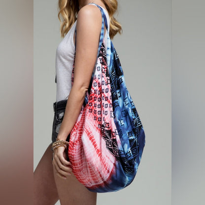 Boho Chic Patriotic Tie Dyed Hobo Beach Yoga Shoulder Bag -Ethnic Inspired Print
