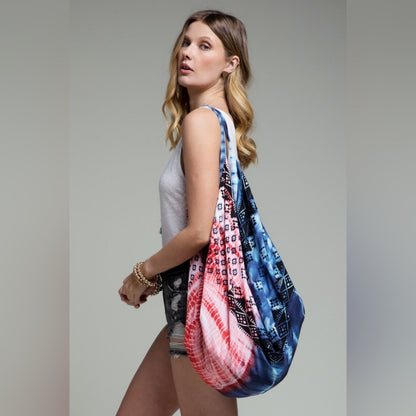Boho Chic Patriotic Tie Dyed Hobo Beach Yoga Shoulder Bag -Ethnic Inspired Print