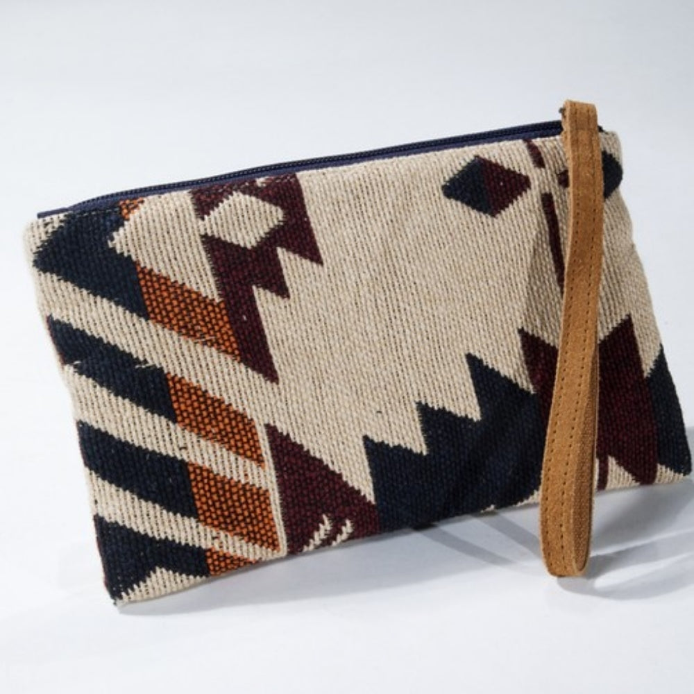 Handmade Hand Beaded Wristlet Clutch - Ethnic Tribal Inspired Design - Yarn Dyed