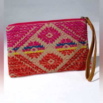 Handmade Hand Beaded Wristlet Clutch - Ethnic Inspired Design - Dyed Fine Cotton
