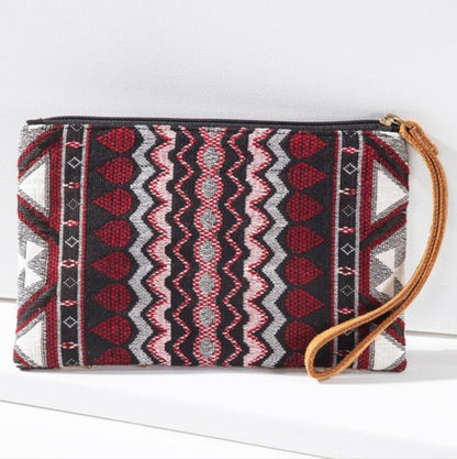 Handmade Hand Beaded Wristlet Clutch - Ethnic Inspired Design - Dyed Fine Cotton