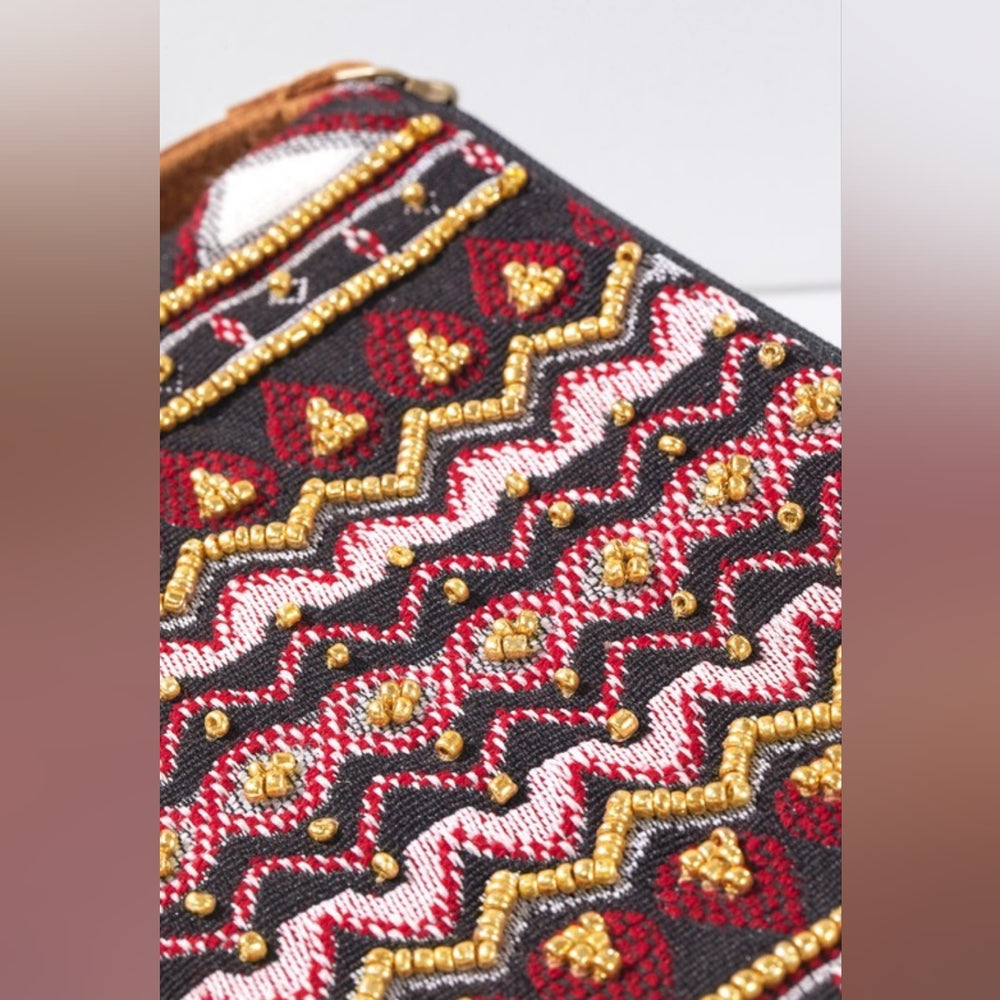 Handmade Hand Beaded Wristlet Clutch - Ethnic Inspired Design - Dyed Fine Cotton