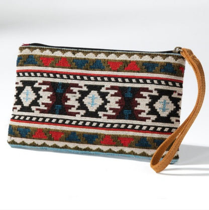 Handmade Hand Beaded Wristlet Clutch - Ethnic Inspired Design - Dyed Fine Cotton