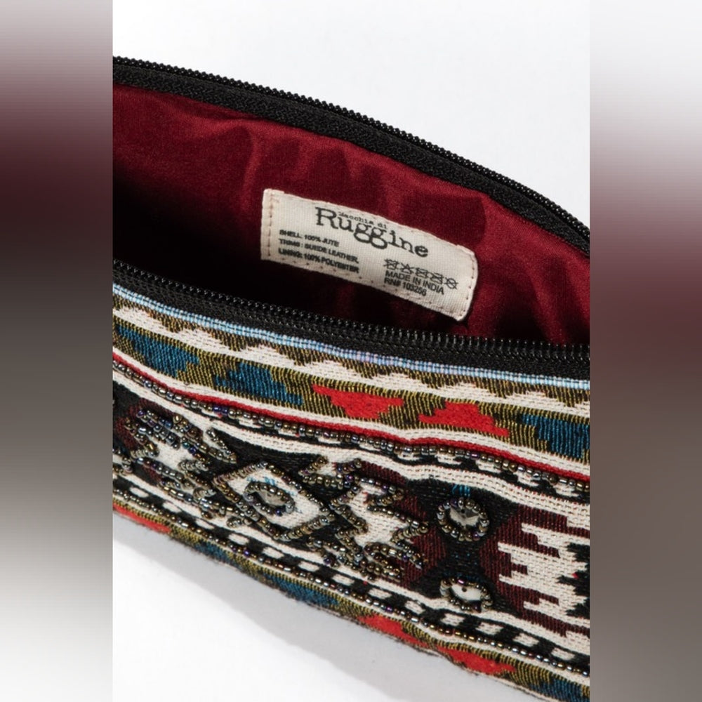 Handmade Hand Beaded Wristlet Clutch - Ethnic Inspired Design - Dyed Fine Cotton