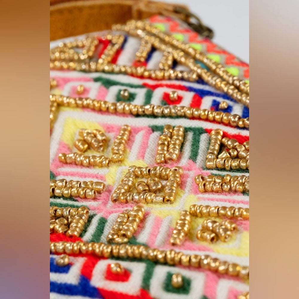 Handmade Hand Beaded Wristlet Clutch - Ethnic Inspired Design - Dyed Fine Cotton