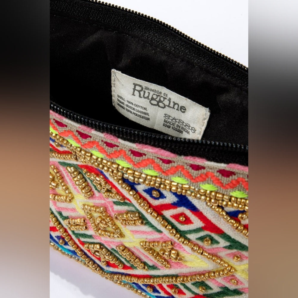 Handmade Hand Beaded Wristlet Clutch - Ethnic Inspired Design - Dyed Fine Cotton