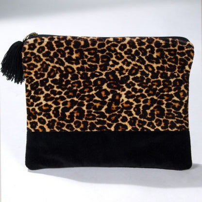 Luxurious Fine Cotton Pouch - Velvet Leopard Print w/ Fine Thread Tassel Accent
