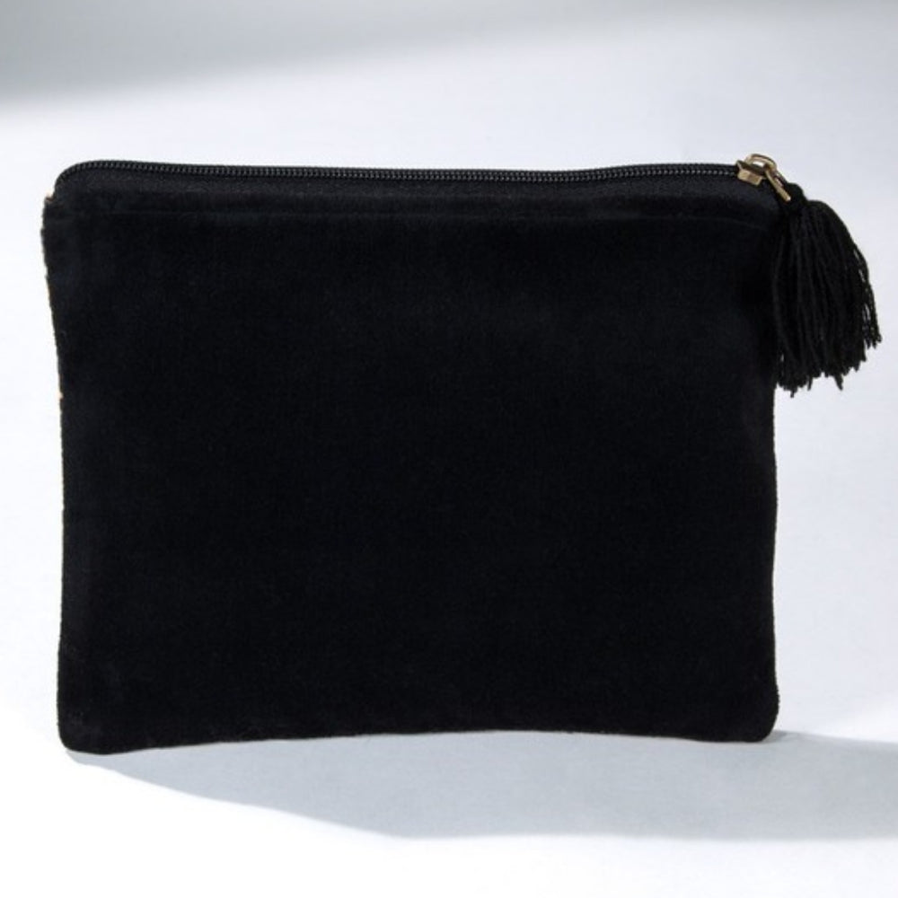 Luxurious Fine Cotton Pouch - Velvet Leopard Print w/ Fine Thread Tassel Accent