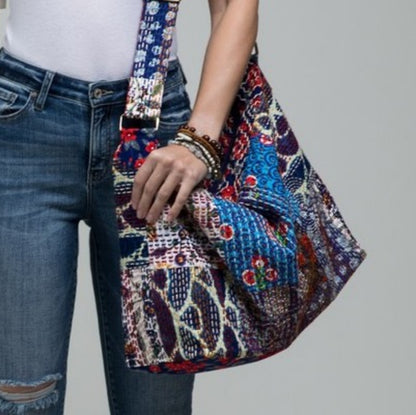 Boho Chic - Hand Stitched Patchwork Shoulder Bag - Fully Lined - Bohemian Style