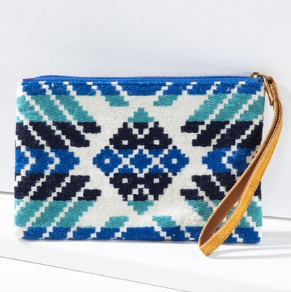 Handmade Hand Beaded Wristlet Clutch - Ethnic Inspired Design - Dyed Fine Cotton