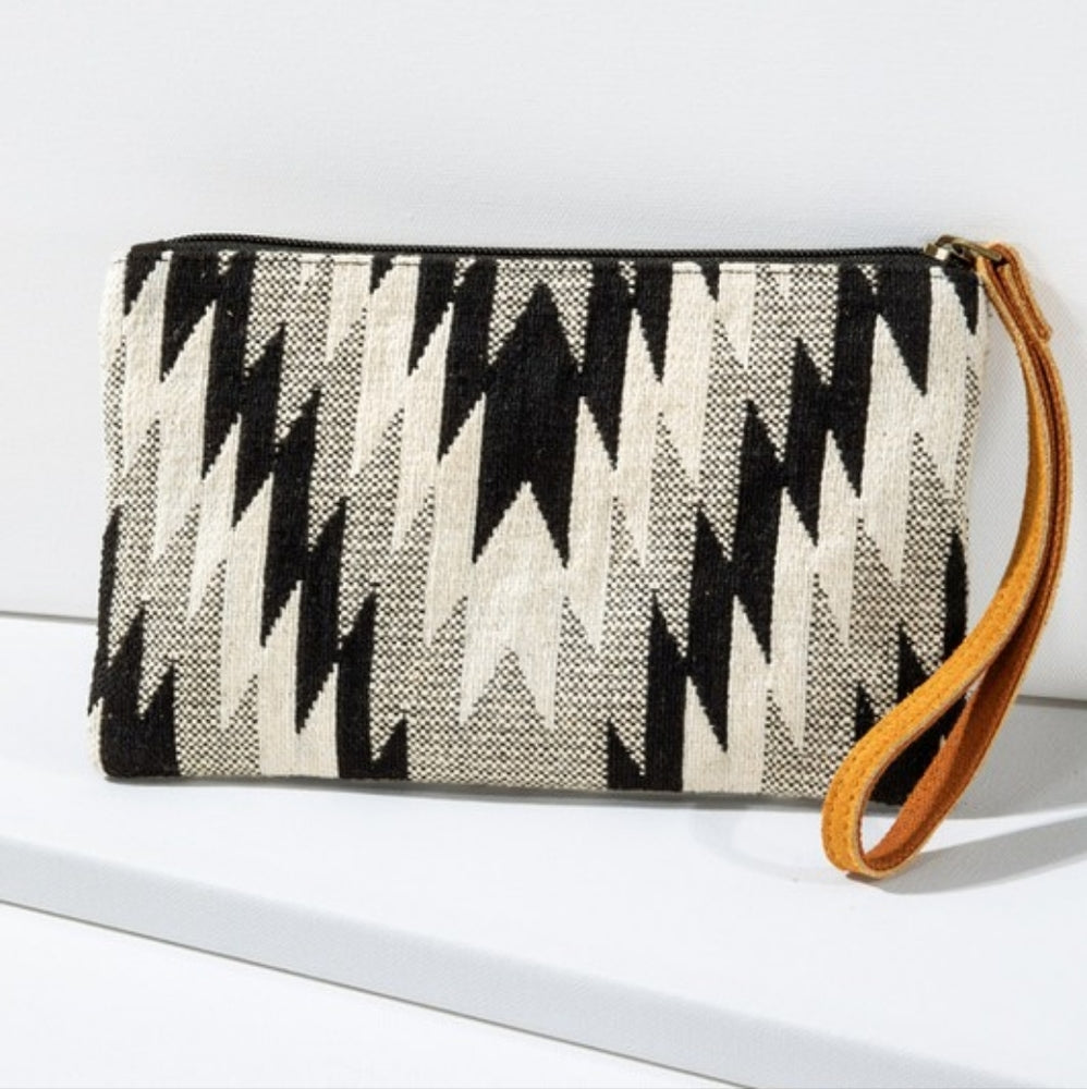 Handmade Hand Beaded Wristlet Clutch - Ethnic Inspired Design - Dyed Fine Cotton