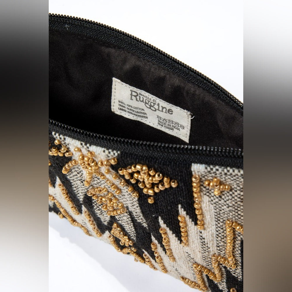 Handmade Hand Beaded Wristlet Clutch - Ethnic Inspired Design - Dyed Fine Cotton