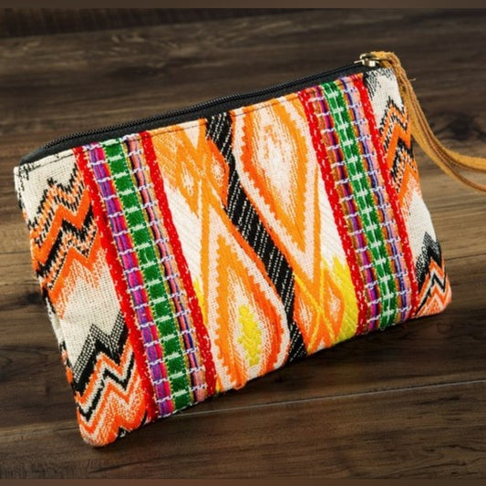 Handmade Hand Beaded Wristlet Clutch - Ethnic Inspired Design - Bright Colorful