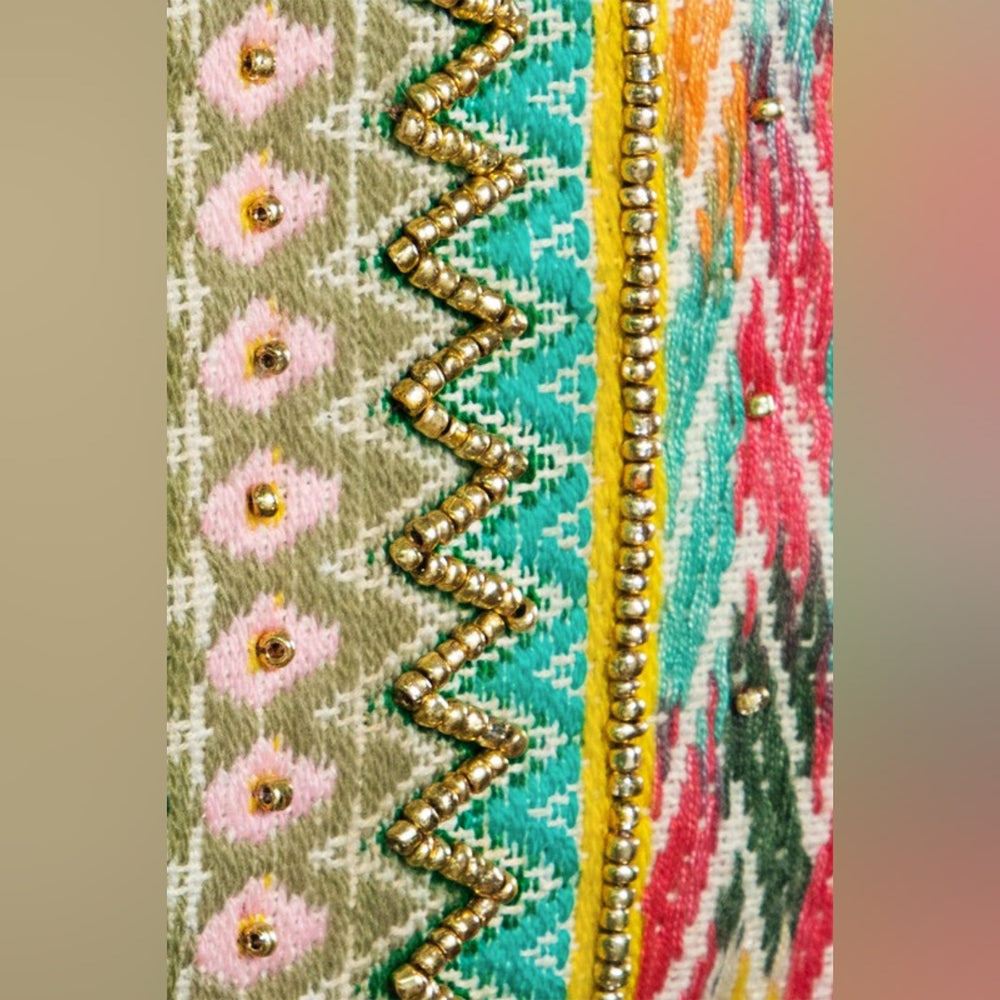 Handmade Hand Beaded Wristlet Clutch - Ethnic Inspired Design - Pastel Colors