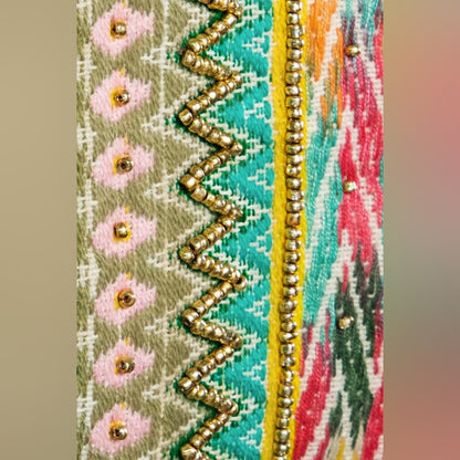 Handmade Hand Beaded Wristlet Clutch - Ethnic Inspired Design - Pastel Colors