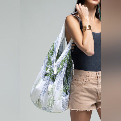 Hobo Beach Yoga Boho Chic Shoulder Bag - Handblock Ethnic & Floral Print