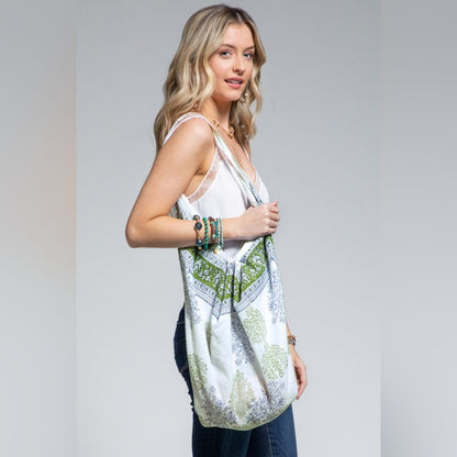 Hobo Beach Yoga Boho Chic Shoulder Bag - Handblock Ethnic & Floral Print