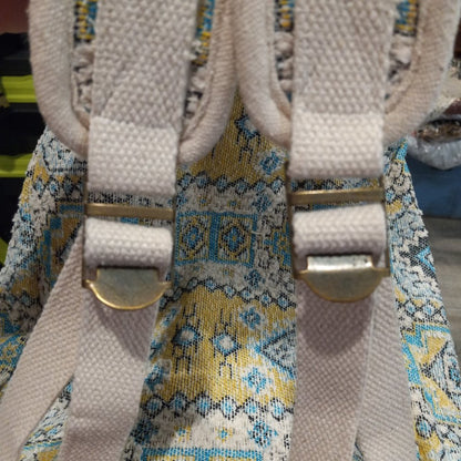Boho Chic Backpack - Ethnic Inspired Pattern - Hand Beaded Accents - Fine Cotton
