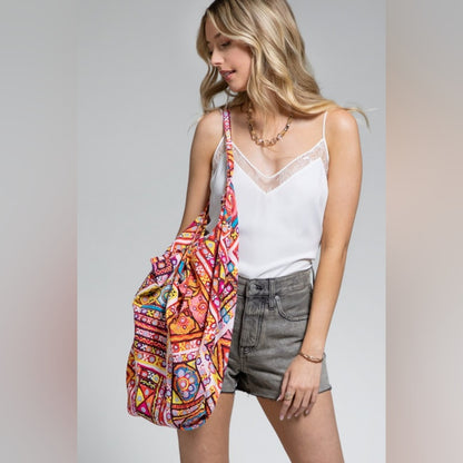 Hobo Beach Yoga Boho Chic Shoulder Bag - Handblock Paisley & Floral Printed