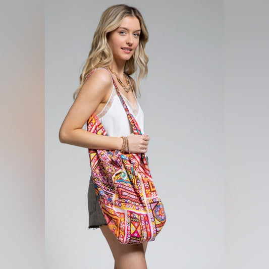Hobo Beach Yoga Boho Chic Shoulder Bag - Handblock Paisley & Floral Printed