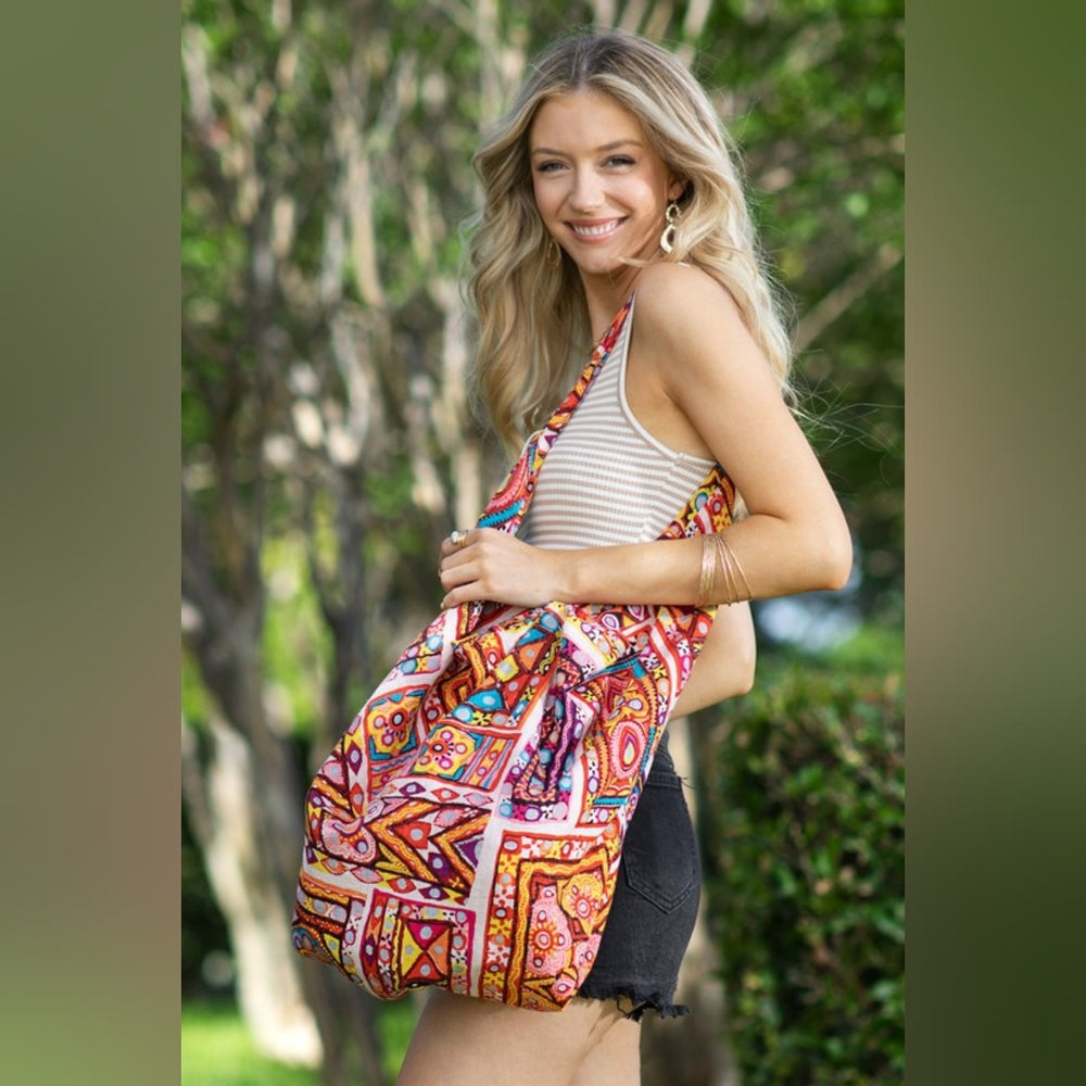 Hobo Beach Yoga Boho Chic Shoulder Bag - Handblock Paisley & Floral Printed